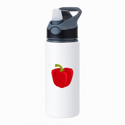 Hacebo® - Rode Paprika waterfles met rietje zwart - Groente - Groente liefhebbers - paprika - vruchtgroente - puntpaprika - water fles - 650ML