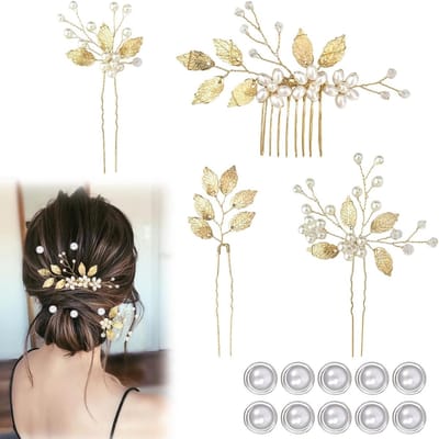 Bruidshaaraccessoires Set van 14, Bloemen Haarspelden en Spiraalvormige Parelspelden voor Bruiden, Bruidsmeisjes en Gasten