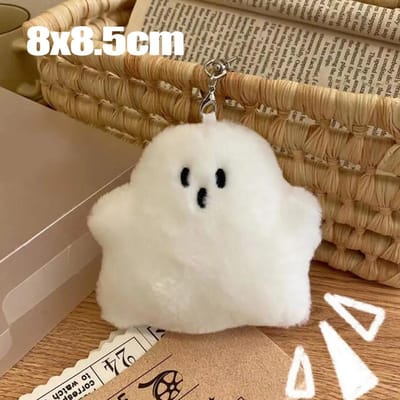 Porte-clés Fantôme Blanc Kawaii Pendentif Poupée Peluche Mignonne Dessin Animé Porte-clés de Voiture Accessoires à Suspendre pour Sac Cadeau d'Halloween Jouet pour Enfant beige