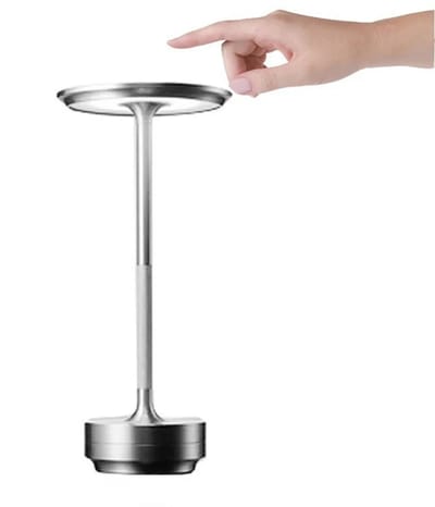 Tafellamp Oplaadbaar – Draadloos en dimbaar – Moderne touch lamp – Nachtlamp Slaapkamer- Decoratie Woonkamer, Slaapkamer & Tuin - Industrieel - zilver