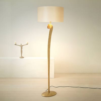 Holländer Lino vloerlamp, goudkleurig/ecru, hoogte 160 cm, ijzer