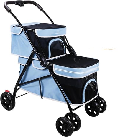 Huisdieren Kinderwagen - Hondenbuggy - Reizen met huisdieren - Opvouwbaar ontwerp - Voor 2 huisdieren - Blauw