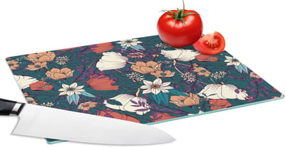 Glazen Snijplank - 28x20 - Botanisch - Vintage - Bloemen - Snijplanken Glas