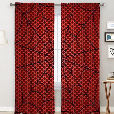 Cartoon Spin Zwart Web Kinderen Halloween Raamgordijnen Voor Kinderen Slaapkamer Woonkamer Badkamer Kicthen Deur Hal Huisdecor W70 X H165(CM)X2&Grommet Top