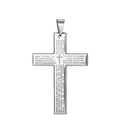 Donley Cubaans Kruis Ketting Heren - Jesus Cross met Heilige Tekst - Holy Cross - Zilver, Goud of Zwart - 55 cm - Christelijke Ketting - Cadeau