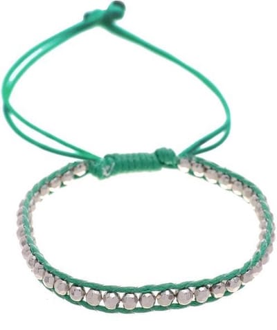 Behave - Verstelbaar Koord Armbandje - Groen met Zilverkleurige Kraaltjes
