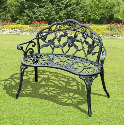 MIVRAY Tuinbank 100 x 54 x 78 cm - 2-Zits Met Bloemenpatroon En Antieke Uitstraling - Voor Tuin En Terras - Metaal Antiekgroen