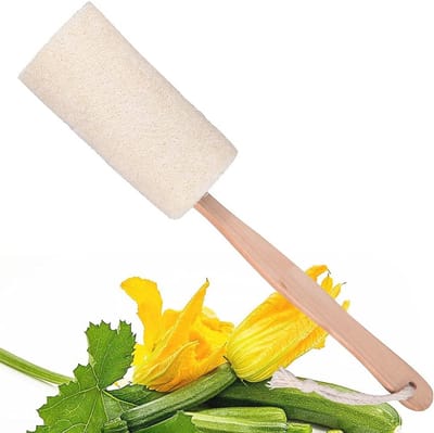 Natuurlijke Loofah Back Scrubber - Exfoliërende Doucheborstel met Houten Handvat