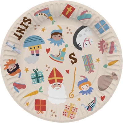 Sint en Piet Wegwerpbordjes Set van 8 - Feestservies voor Kinderfeestjes - Multicolor