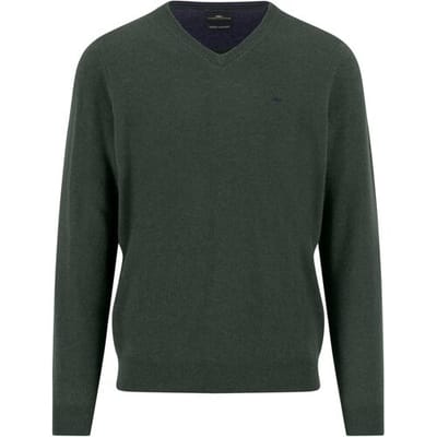 Fynch-Hatton Trui V-Neck Merino Cashmere Dark Ivy / male