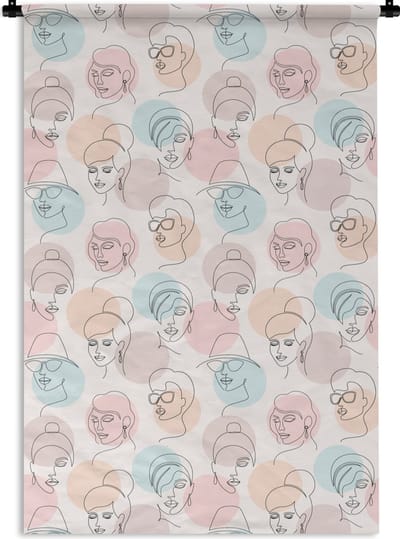 Wandkleed - Wanddoek - Vrouwen - Pastel - Line Art - Patronen - 120x180 cm - Wandtapijt