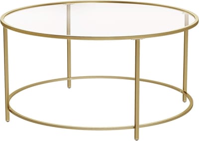 FurnStar Ronde Salontafel – Gehard Glas – Modern Design- Bijzettafel - 84x84x45.5cm – Goud