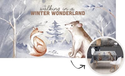 Tafelkleed - Tafellaken - 300x150 cm - Winter - Vos - Sneeuw - Beer - Binnen en Buiten
