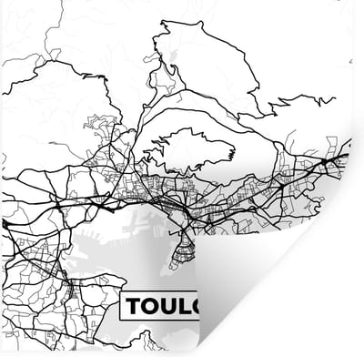 Muurstickers - Sticker Folie - Toulon - Stadskaart - Frankrijk - Kaart - Plattegrond - Zwart wit - 100x100 cm - Plakfolie - Muurstickers Kinderkamer - Zelfklevend Behang XXL - Zelfklevend behangpapier - Stickerfolie