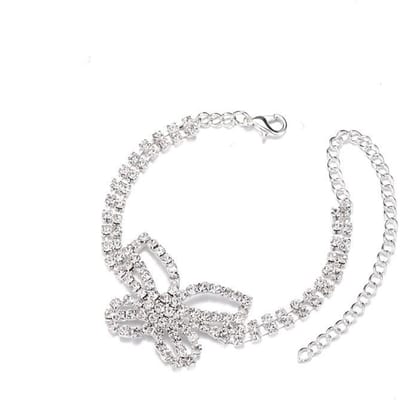 Dames Sexy Volledig Diamant Vlinder Enkelbandje Meerlaags Mode Glanzend Strass Enkelbandje Voet Sieraden Cadeau zilver
