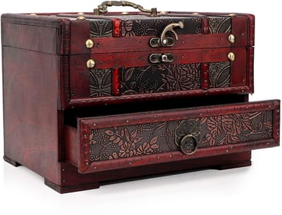 Dailygoods- Juwelendoos Duurzaam - Vintage Houten Juwelendoos - Organizer met Laden - Spiegel - Voor Ringen/Halskettingen/Horloges - Sieradenbox