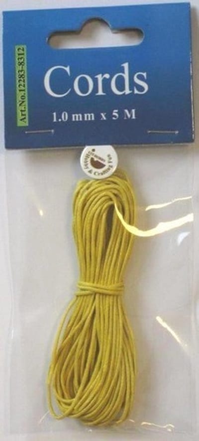 Waxed Cotton Cord, round, 1,0mm, Yellow, 5mtr.