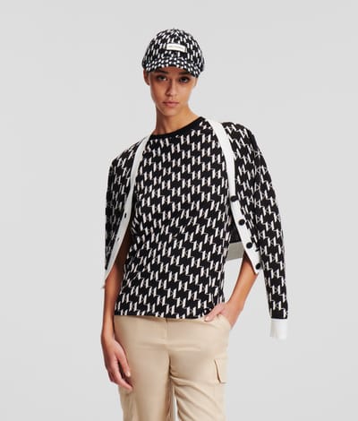 Karl Lagerfeld Kl Monogram Short Cardigan Kl Monogram Black/white Taglia: M | Giacche Outlet | Donna | Nero