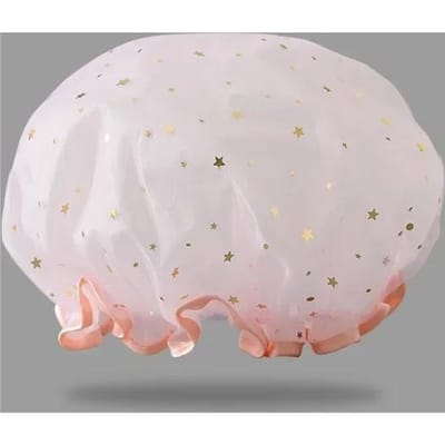 Bonnet de douche imperméable double couche motif ciel étoilé, bonnet de bain réutilisable, bonnet de cuisine résistant à l'huile rose