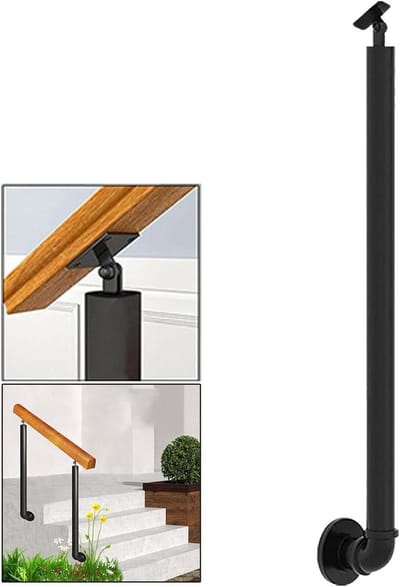 Metalen trapleuning - IJzeren steun - Veilig traplopen - 270° verstelbaar - 75 cm - Zwart