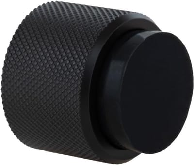 Famanu – Design muurdeurstopper Ø28 x 28 mm – zwart (metaal) met zwart rubber – montage met lijm of