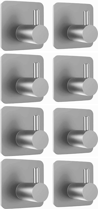 House of Husk 8 Stuks RVS Wandhaak – Zelfklevende Handdoek Haakjes - Multi Wandhaakje - Muur Haak – Deurhaak - Zilver