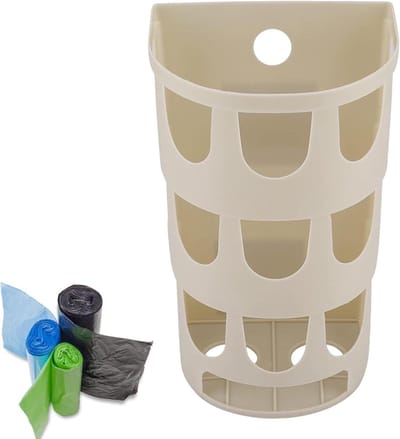 Zakhouder voor plastic zakken met muurbevestiging - Opbergdispenser met grote gaten in khaki kleur.