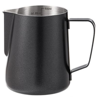 Melkkan - Melkkannetje opschuim - Melkopschuimkan - Milk Pitcher - Melkkannetje - Latte Art - Roosternaald - 304RVS - 600ml - zwart