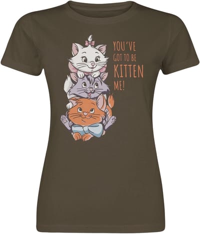 Aristocats - Disney T-shirt - You've Got To Be Kitten Me! - S tot XXL - voor Vrouwen - kaki