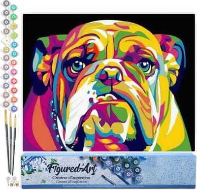 Figured'Art Schilderen op Nummer Volwassenen canvas Bulldog popart - Handwerk acrylverf Kit DIY Compleet - 40x50cm zonder frame