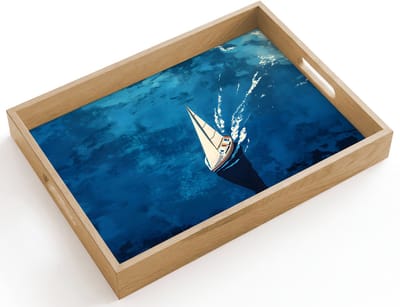 Dienblad hout 40x30 cm - Schootdienblad - Zeilboot - Water - Abstract - Schaduw - Borrelplank rechthoek - Plateau dienbladen