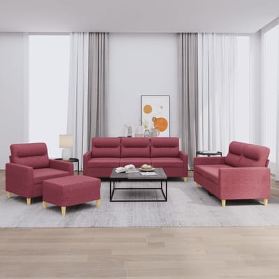 vidaXL - 4-delige - Loungeset - met - kussens - stof - wijnrood