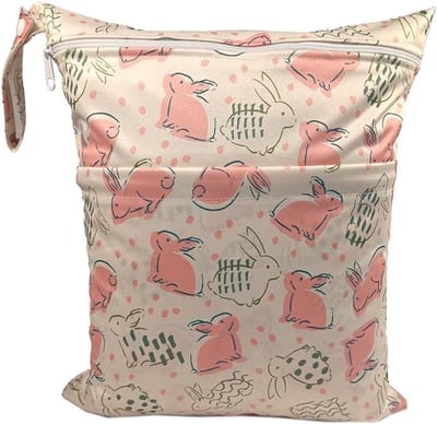 Wetbag voor kleuterschool, waterdicht, cartoon dierenprint, luier tas, stoffen luiers, natte zakken met ritssluiting, herbruikbare droogzak voor onderweg, reizen - Konijn motief