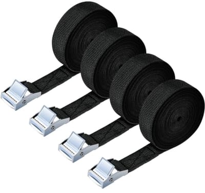 Spanbanden 4 Stuks Heavy-Duty 6 Meter Verstelbare Ratelbanden voor Motorfiets, Vracht, Aanhangwagen, Bagage - 250 kg Laadvermogen, Snelsluiting (Zwart)