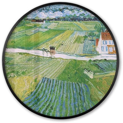 Poster in lijst Rond - Fotolijst 60x60 cm - Posters - Landschap met koets en trein - Vincent van Gogh - Ronde posterlijst zwart - Decoratie - Wanddecoratie woonkamer - Muurdecoratie slaapkamer