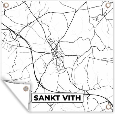 Tuin poster Plattegrond – Sankt Vith – Zwart Wit – Stadskaart - Kaart - België - 200x200 cm - Tuindoek