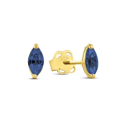 New Bling 9NBG-0678 Gouden Oorbellen met Zirkonia - 5,6x2,5mm - Ovaal - Zirkonia - Blauw - Oorknopjes - 14 Karaat - Goud