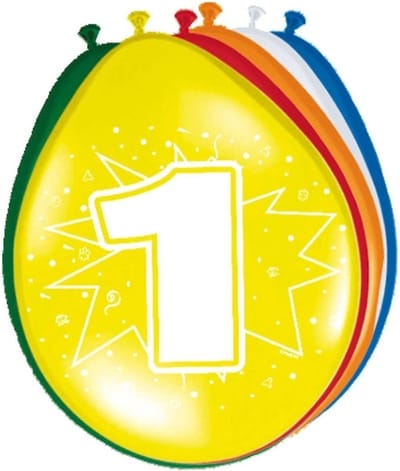 Folat Verjaardag leeftijd ballonnen 1 jaar - 8x - multi - 30 cm - feestartikelen/versieringen