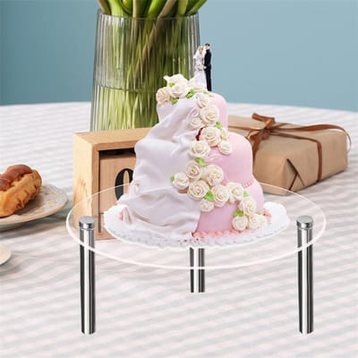 Taartstandaard met 3 etages, van transparant acryl, met metalen poten, dessertpresentatie