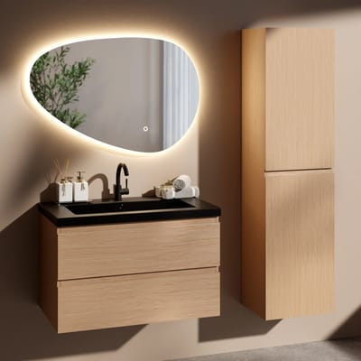 Mirlux Badkamermeubelset Monaco - 80cm - Licht Eiken - Wastafel Zwart