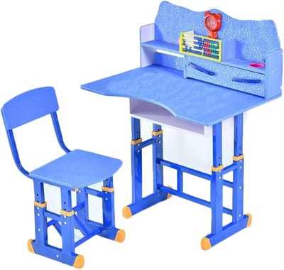 Kinderbureau Stoel - Leerset Werkplek - Leren Lezen Tekenen - In Hoogte Verstelbaar - One Size - Blauw