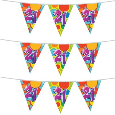 Haza Vlaggetjes 21 jaar - leeftijd verjaardag - 3x stuks - plastic 10m