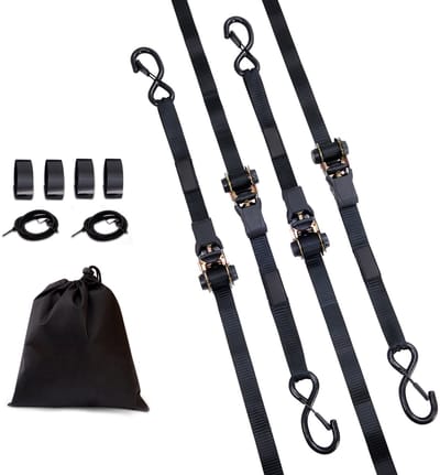 Spanbanden met Ratel - Ratelspanband Set - Aantal 4 Stuks - Afmeting 2,5 cm x 4,6 m - Belastbaarheid 998 kg - Polyester - Haken van koolstofstaal