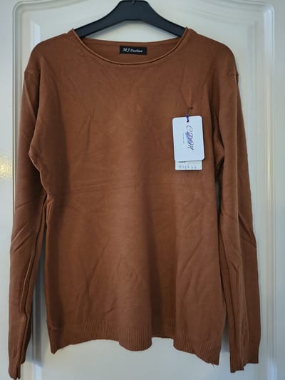 Dames trui Renee-fijngebreid-effen burned orange-ronde hals-maat S/M