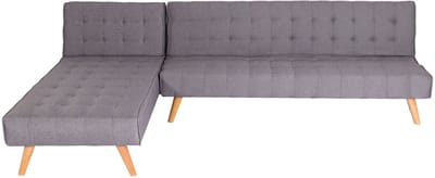Hoekbank MCW-K38, bank opklapbaar, ligvlak links/rechts, stof/textiel massief hout MVG gecertificeerd 256cm ~ lichtgrijs