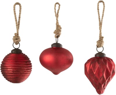 J-Line kerstbal Geoxideerd - glas - rood - small - 3 stuks