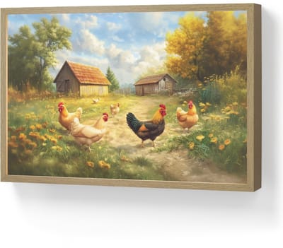 Wandlamp 60x40 cm - Oplaadbaar - Kippen - Landelijke rust - Natuur - Wandlampen binnen woonkamer - Slaapkamer lamp - Decoratieve nachtlamp - Vloerlamp draadloos