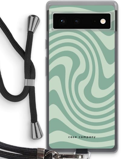 Case Company® - Hoesje met koord geschikt voor Google Pixel 6 hoesje met Koord - Swirl Groen - Telefoonhoesje met Zwart Koord - Bescherming aan alle Kanten en Over de Schermrand