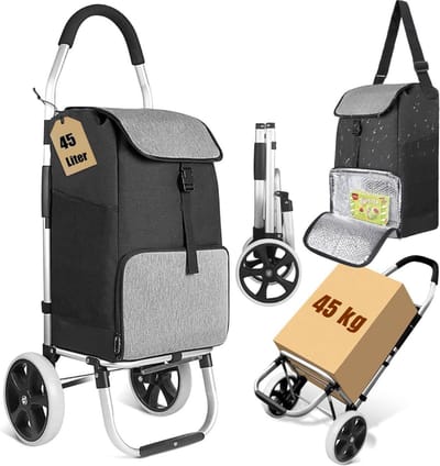 REN® Winkeltrolley - Trolley - Boodschappentrolleys - 2 In 1 Winkelwagen - opvouwbaar - Grijs - 24cm x 45cm x 103cm