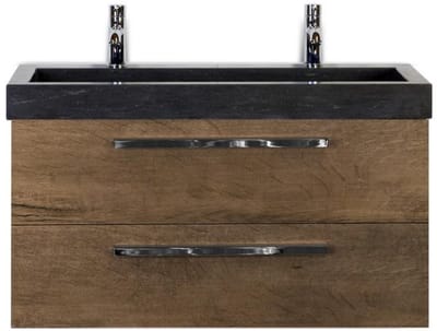 Seville Badmeubelset 100 cm - Tabacco - Wastafel Hardsteen Wit Lucca 2 Kraangaten